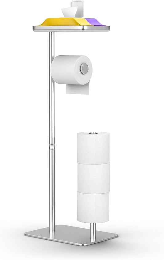 Day Moon™ - Toilet Paper Holder - Modern Roll Holder for Bathroom - 1 Pack - Free Standing - with Shelf, Brushed Nickel