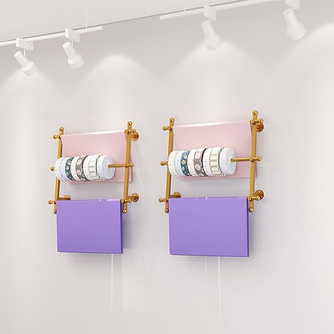 Ribbon/Wrapping Paper Organizer Scarf Shelf 3 Tier,Wall Mount Metal Towels Display Rack,Cakes/Flowers/Gift Shop,Gold,100X60Cm/39.3X23.6In