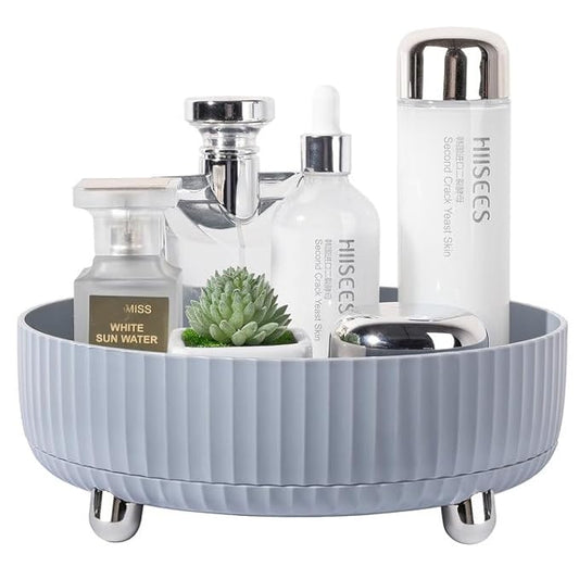 Anyoifax Makeup Perfume Organizer Tray 360 Degree Rotating Lazy Susan Skincare Lotion Organizer Spinning Cosmetics Storage for Dresser, Vanity, Bathroom Countertop, Small Grey