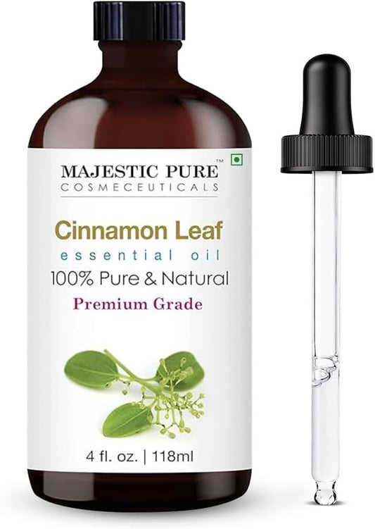 Majestic Pure Essential Oil with Glass Dropper - 100% Pure and Natural - Essential Oils for Diffuser, Aromatherapy, Soap and Candle Making, Cinnamon Essential Oil, Cinnamon Oil, 4 Fl Oz