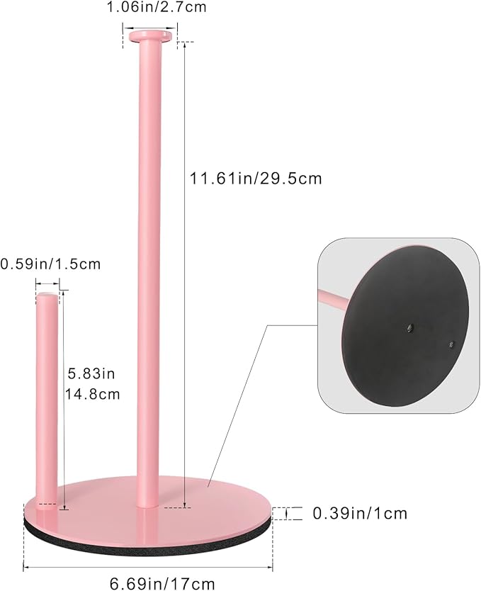 Paper Towel Holder Pink, Paper Towel Holder Countertop with Anti Slip Weighted Base, Stainless Steel Freestanding Paper Towel Holders for Kitchen