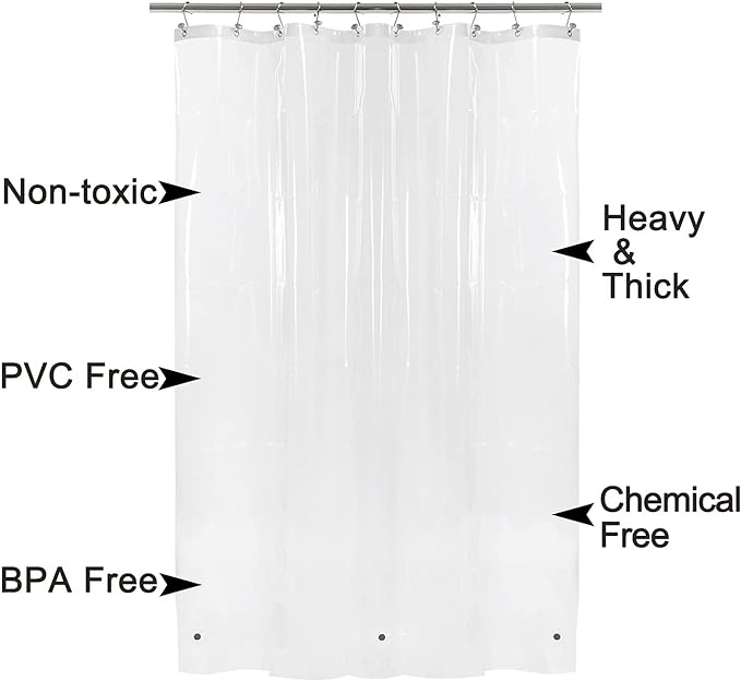 Barossa Design Extra-Long Shower Curtain with 84 inches Height (72x84),PEVA - Waterproof,Eco-Friendly, Non-Toxic, Odorless, PVC Free, Metal Grommets (Clear)