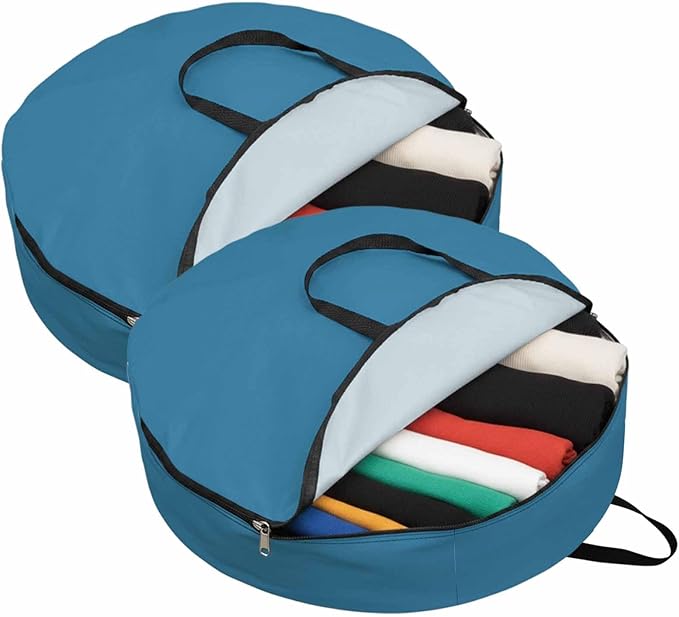 30 Inch Round Storage Bag 2 Pack,Modern Marine Ocean Pure Blue Waterproof Wreath Storage Container with Handles&Zipper Minimalist Solid Color Art Closet Organizer Bags Garland Box