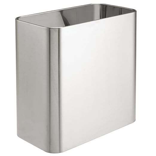 mDesign Small Metal 2.4 Gallon/9 Liter Trash Can Wastebasket Garbage Bin for Bathroom, Slim Rubbish Waste Bin Trashcans - Mirri Collection - Brushed Chrome