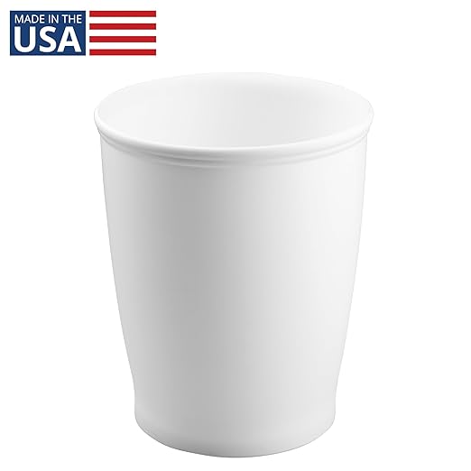 InterDesign Kent - Round Trash Can for Bathroom, Kitchen or Office - White - 8.35 x 10 inches