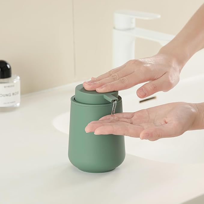 YAUKPH Sage Green Liquid Hand Soap Dispenser Plastic 11 oz - Modern Minimalist Style for Bathroom & Kitchen Countertop Refillable