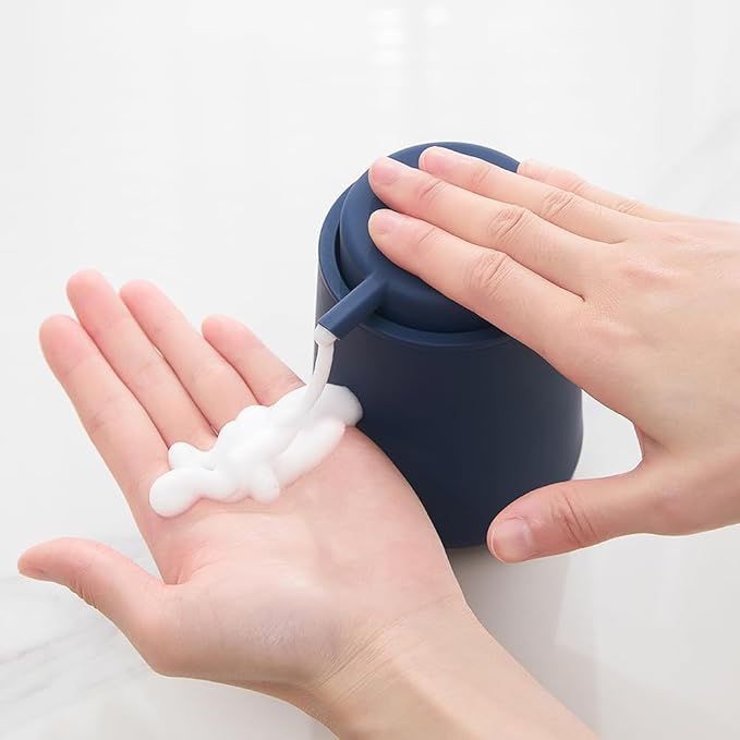 YAUKPH Matte Navy Blue Foaming Hand Soap Dispenser Plastic 11 oz - Modern Minimalist Style for Bathroom & Kitchen Countertop Refillable