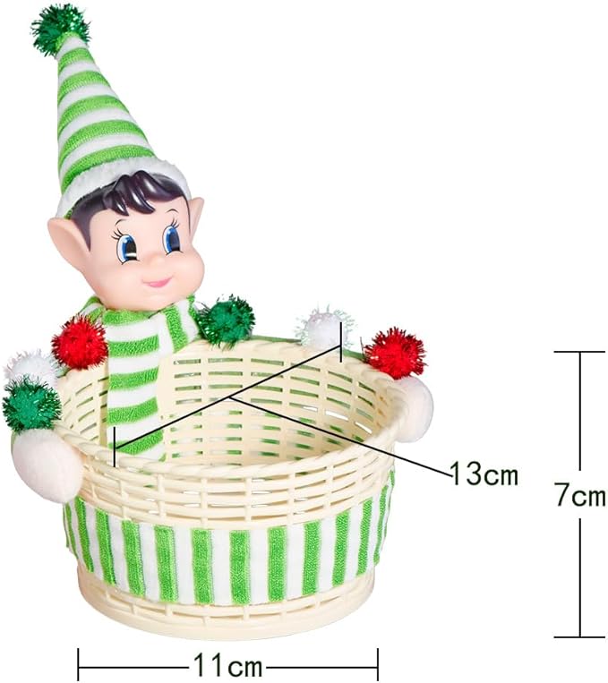 Christmas Elf Storage Gift Basket Ornament, Small Empty Xmas Box Decoration Cute Plastic Organizer Basket for Kids Elf Holder for Gift,Chocolate,Toys or Candies Christams Decor (Green)