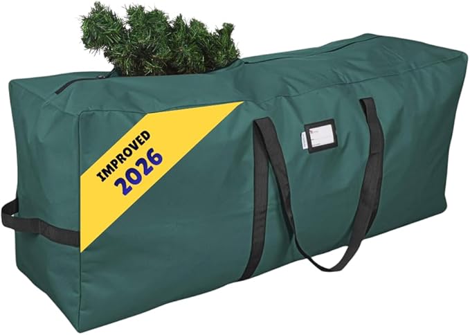 Primode Heavy Duty Christmas Tree Storage Bag | Fits Up to 7.5 Ft. Disassembled Holiday Tree | 50” x 15” x 20” Tree Container | Durable 600D Oxford Material | Xmas Storage Box (Green)