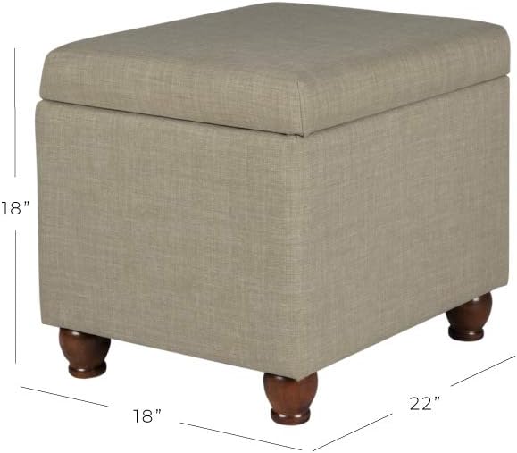 Homepop Home Decor | Upholstered MediumRectangular Storage Ottoman | Hinged Lid Ottoman with Storage for Living Room & Bedroom, Tan Linen
