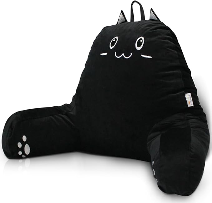 SUNSIDE Kitty Reading Pillow for Sitting in Bed, Shredded Memory Foam Cute Back Pillows for Adult and Children with Arms, Cat Design Bed Pillow, Back Support Pillow with Washable Cover