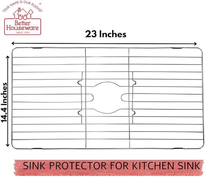 Better Houseware Sink Protectors for Kitchen Sink, Rust-Resistant Scratch-Preventing Stainless Steel Sink Protector Grid, Non-Slip Kitchen Sink Rack for Washing, 23 x 14.4 x 1 Inch