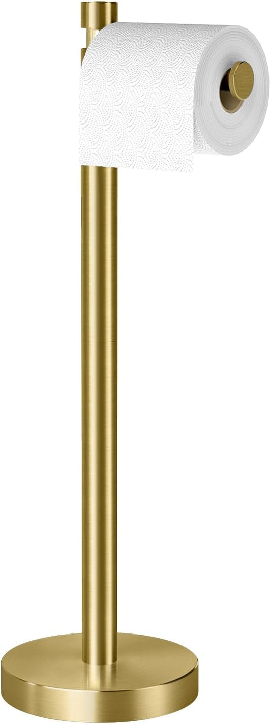YUMORE Toilet Paper Holder Stand, 4.4lbs Heavy Duty Stainless Steel Free Standing Bathroom Tissue Roll Holder, Gold