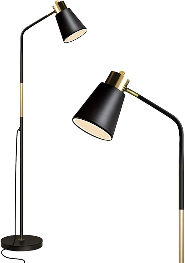 LALISU Floor Lamp, Industrial Floor Lamps for Living Rooms Rustic Farmhouse Reading Standing Floor Lamp Adjustable Metal Heads Indoor Task Lighting for Living Room Bedroom Office Home Décor (Black)