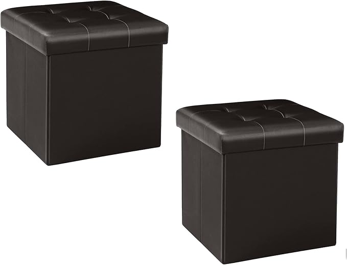 B FSOBEIIALEO Storage Ottoman Small Cube Foot Rest Seat Faux Leather, Brown 12.6"X12.6"X12.6" (2 Pack)