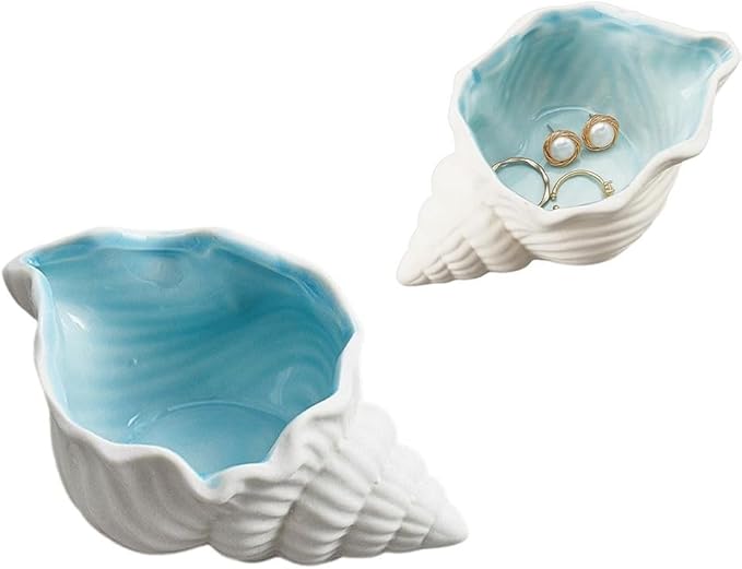 1 Pcs Conch Shape Ceramic Jewelry Tray, Multi-purpose Lovely and Luxurious Home Marine Decor, Ocean Style Earrings Necklace Storage for Rings, Watch, Key