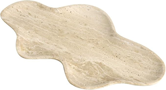 Handcrafted Travertine Decorative Tray, Cloud Shaped Tray for Vanity, Unique Trinket Dish for Jewelry Ring Necklace, Natural Stone Key Tray for Entrance Living Room Vanity (Beige 11.8" x 6.3")