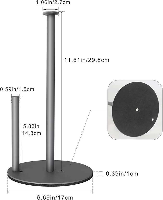 Paper Towel Holder Countertop, Standing Paper Towel Roll Holder for Kitchen Bathroom, Kitchen Paper Towel Stand Holder, Stainless Steel Paper Towel Holder (Grey)