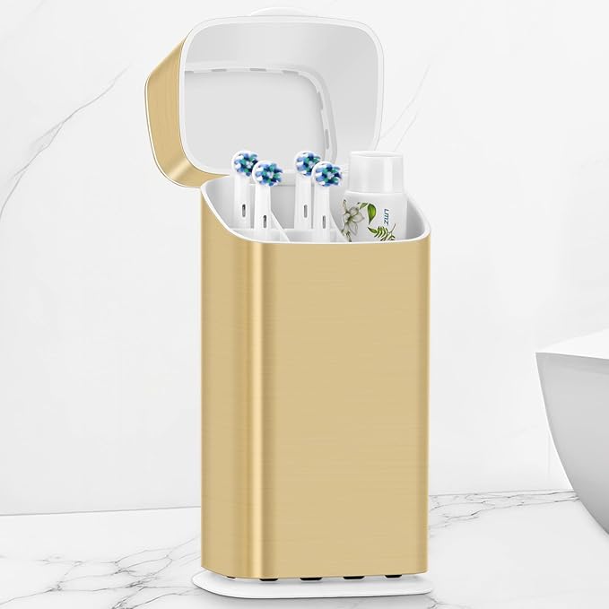 GFWARE Gold Electric Toothbrush Holders - Covered Toothbrush Holder for Bathrooms with Drainage, Dust Proof Toothbrush Holder with Lid, Bathroom Toothbrush Organizer