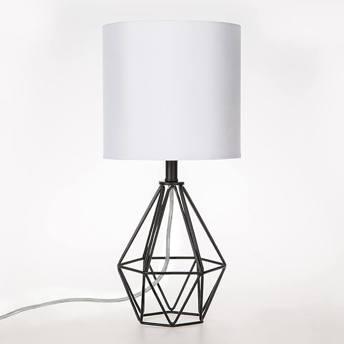 COTULIN Black Bedside Table Lamp,Small Nightstand Lamp for Bedroom,Modern Desk Lamp with TC Fabric Shade Geometric Metal Base for Living Room Study Office Farmhouse