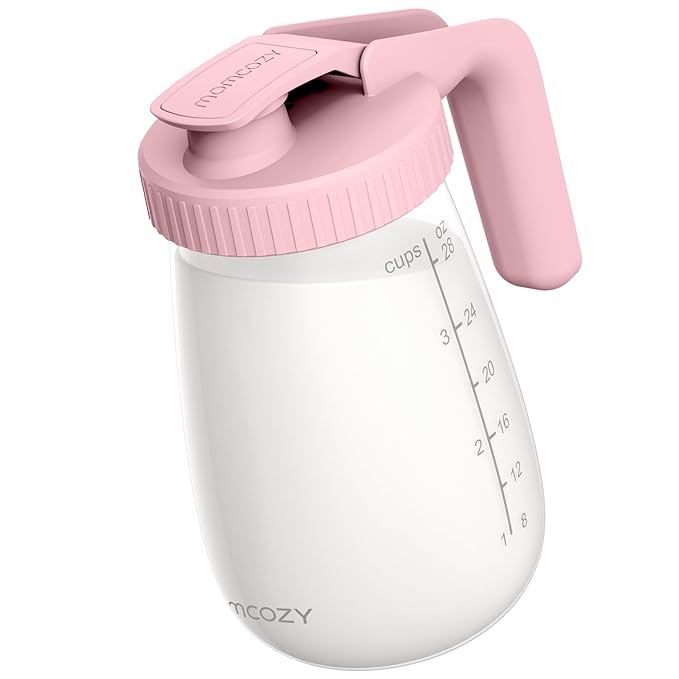 Momcozy Breast Milk Pitcher, Resistant to Heat and Cold Abrupt Temp Swings, No Leak Breast Milk Fridge Storage Container with Wide Mouth, Fast Baby Formula Maker, Breastfeeding Essentials, Pink