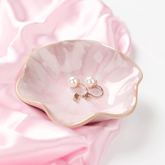Binoster Ceramic Leaf Jewelry Dish, Pink Key Tray, Modern Jewelry Holder, Small Ring Dish, Trinket Tray, Nightstand Decor Room Decor