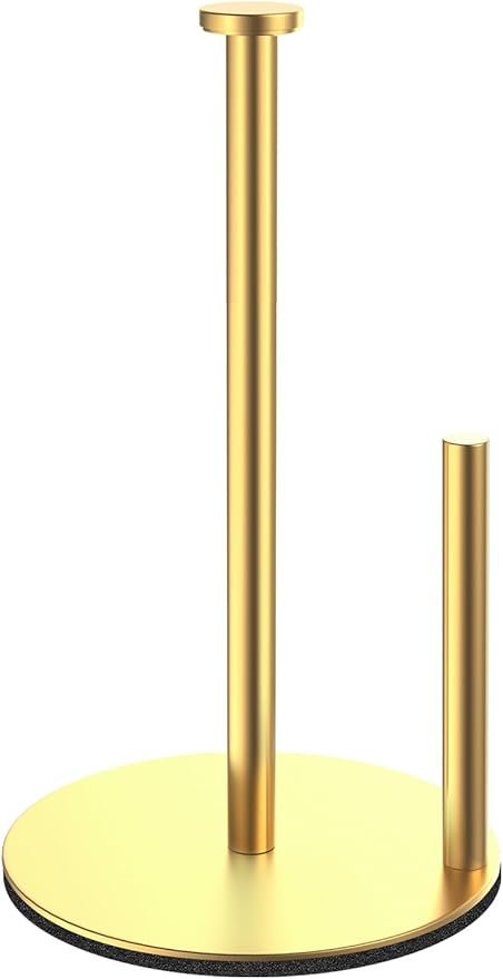 Paper Towel Holder, Gold Kitchen Roll Holder, Premium Stainless Steel Paper Towel Holder for Kitchen Rolls Organizer, Standing Paper Roll Dispenser