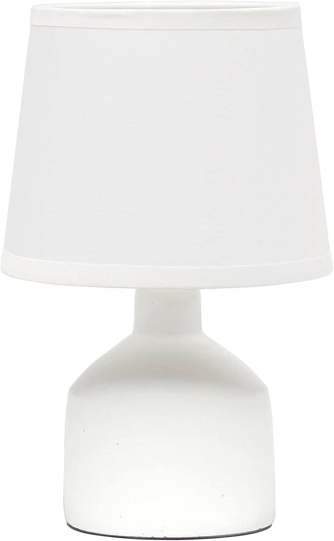 Simple Designs LT2080-OFF Mini Bocksbeutal Concrete Table Desk Lamp with Tapered Drum Fabric White Shade, Off White (Pack of 12)