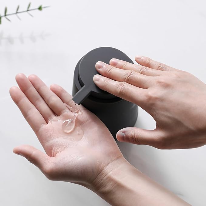 YAUKPH Matte Gray Liquid Hand Soap Dispenser Plastic 11 oz - Modern Minimalist Style for Bathroom & Kitchen Countertop Refillable
