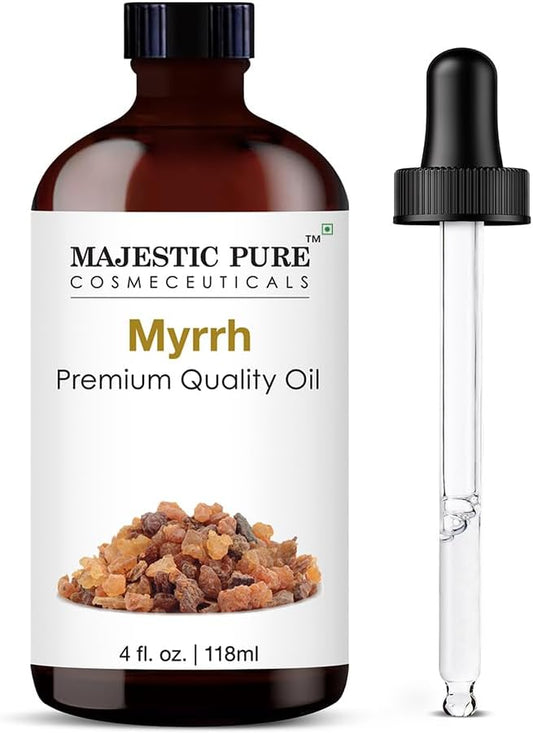 Majestic Pure Essential Oil with Glass Dropper - 100% Pure and Natural - Essential Oils for Diffuser, Aromatherapy, Soap and Candle Making, Myrrh Essential Oil, Myrrh Oil, 4 Fl Oz