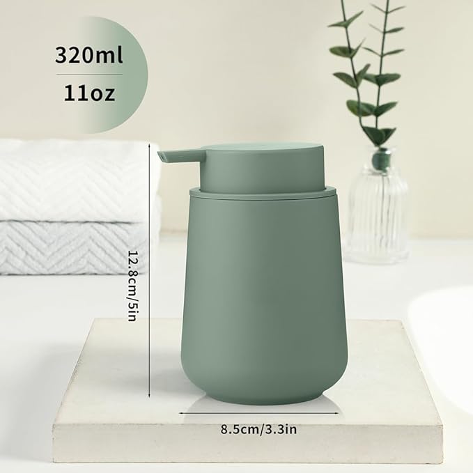 YAUKPH Sage Green Liquid Hand Soap Dispenser Plastic 11 oz - Modern Minimalist Style for Bathroom & Kitchen Countertop Refillable