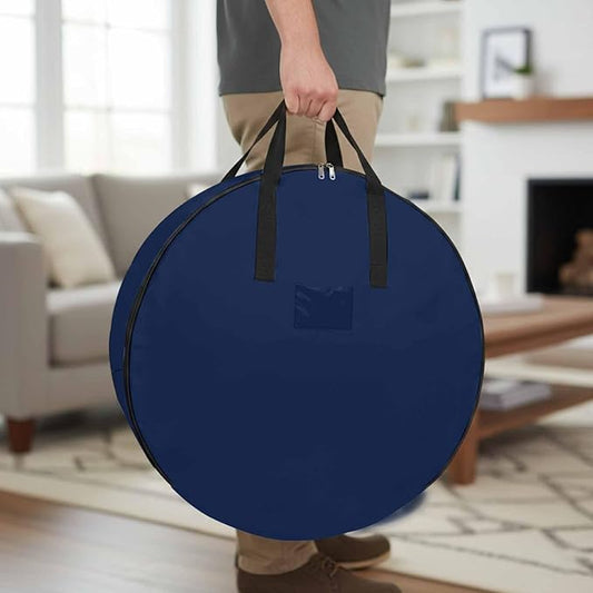 36 Inch Round Storage Bag 1 Pack,Modern Solid Color Navy Blue Waterproof Wreath Storage Container with Handles&Zipper Minimalist Pure Bleu Marine Closet Organizer Bags Garland Box
