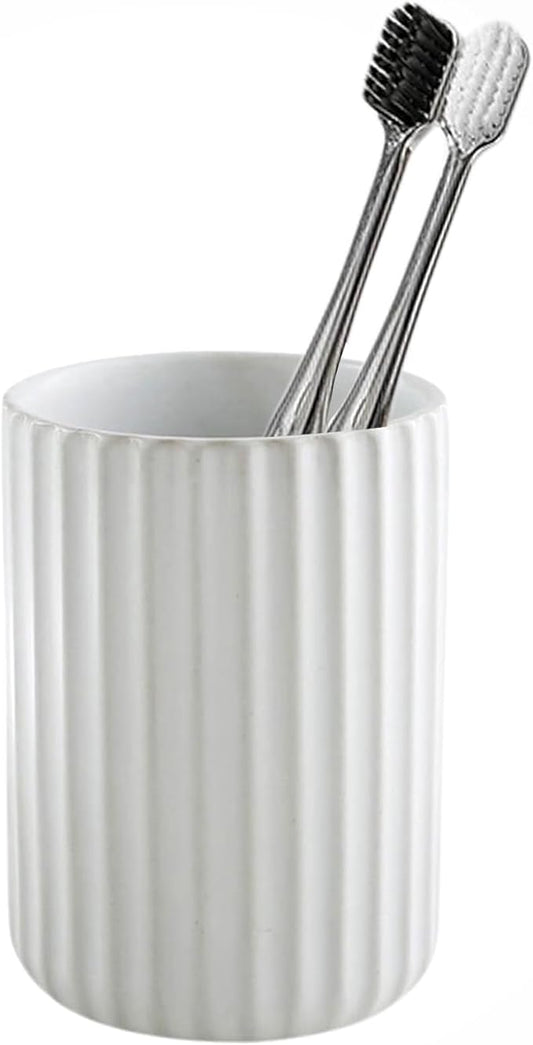 Ceramic Toothbrush Holder for Bathroom, Ceramic Toothbrush Cup, Toothpaste Organizer for Bathroom Countertop, Bathroom Storage Organizer (White)