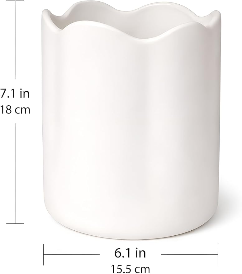 Ceramic Utensil Holder for Kitchen Counter, 7.1" Large Kitchen Utensil Holder for Countertop with Cork Bottom, Cooking Tool Organizer for Spatula, Matte White