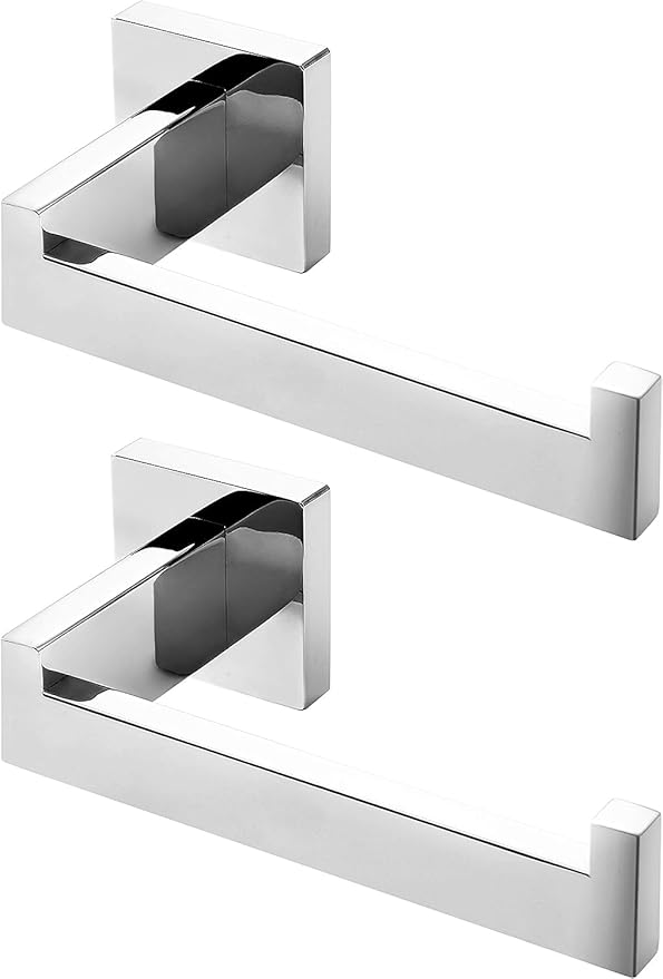 HITSLAM Chrome Toilet Paper Holder Premium 304 Stainless Steel Square Toilet Roll Holder for Bathroom Rustproof Wall-Mounted 2 Pack
