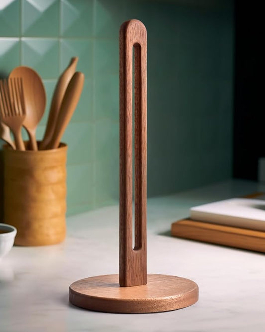Acacia Wooden Paper Towel Holder Stand for Jumbo Roll - Stylish Kitchen Paper Rack Bathroom Towel Roll Stand Organizer, UA, Solid Wood Simply Standing Countertop Paper Roll Holder, Standard