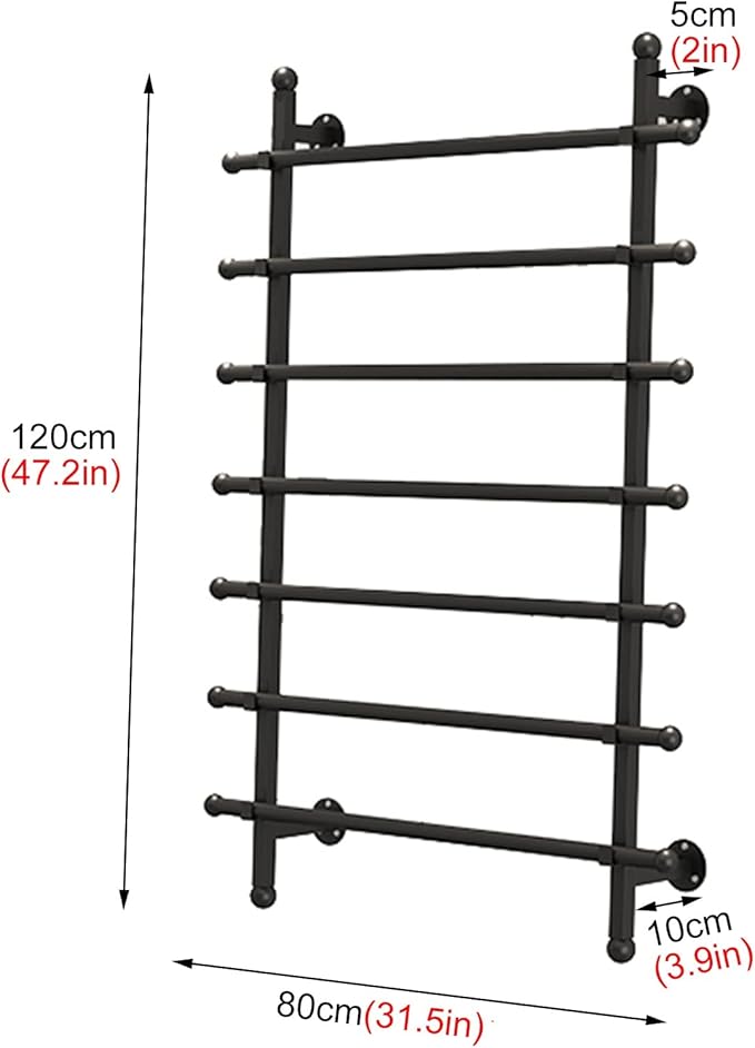 Flower Shop/Gift Shops Wrapping Paper Ribbon Display Stand Rack, Wall Mounted Metal 7 Tier Multi-Purpose Organizers for Silk Scarf/Shawl/Fabrics (Black 80cm/31.5in Wide)