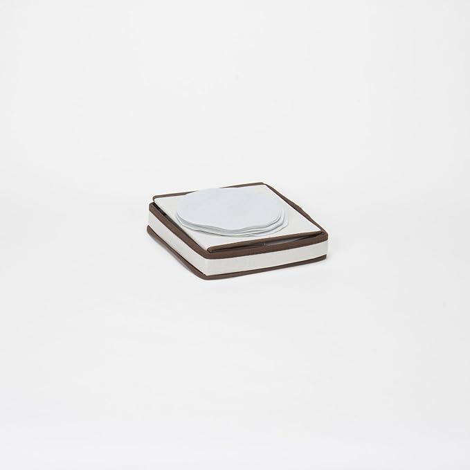 Household Essentials Saucer Storage Box, Holds 12 Saucers with Felt Protectors, Windowed Panel, 2 Riveted Handles, Foldable and Stackable Box