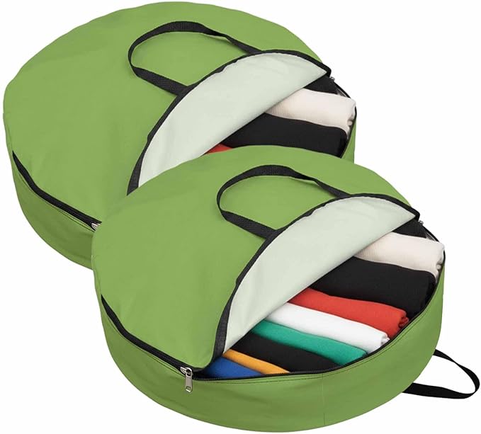36 Inch Round Storage Bag 2 Pack,Watercolor Green Waterproof Wreath Storage Container with Handles&Zipper Solid Color Closet Organizer Bags Garland Box