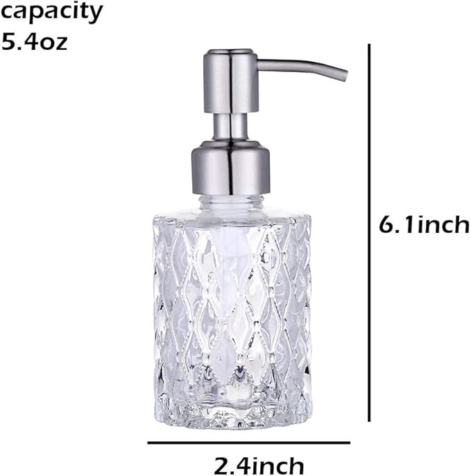 YunNasi Soap Dispenser with Stainless Steel Pump, Clear Crystal Design, Vintage and Elegant, Refillable Liquid Hand Soap Dish Soap Dispensers for Bathroom Counter, Kitchen Sink (Style2)