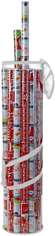 ProPik Christmas Gift Wrap Organizer Clear, Fits 24 Rolls of 40 Inch Long, Heavy Duty PVC Wrapping Paper Storage Bag with Handles and Zippered Top, Tote Clear Tube Container (White Trimming)