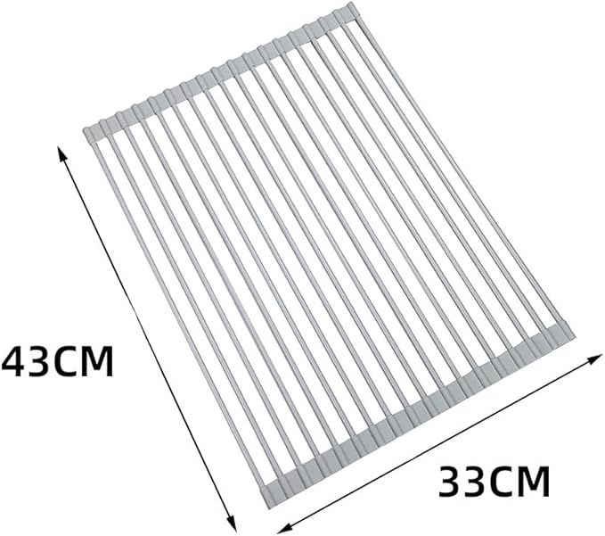 Roll Up Dish Drying Rack Over The Sink.Foldable Kitchen Drainer,Fully Silicone Cover Stainless Steel Bar,Heat-Resistant, Anti-Slip Sink Rack for Kitchen Counter Multipurpose.