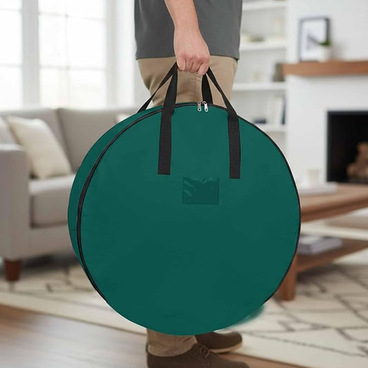 24 Inch Round Storage Bag 1 Pack,Minimalist Solid Aventurine Green Waterproof Wreath Storage Container with Handles&Zipper Pure Plain Single Color Closet Organizer Bags Garland Box