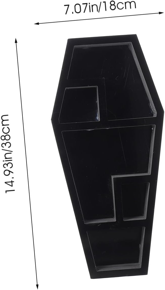 PartyKindom Spooky Coffin Shelf for Gothic Decor Compact Coffin Storage Rack for Candles Books Figurines for Halloween Parties Horror Themed Rooms