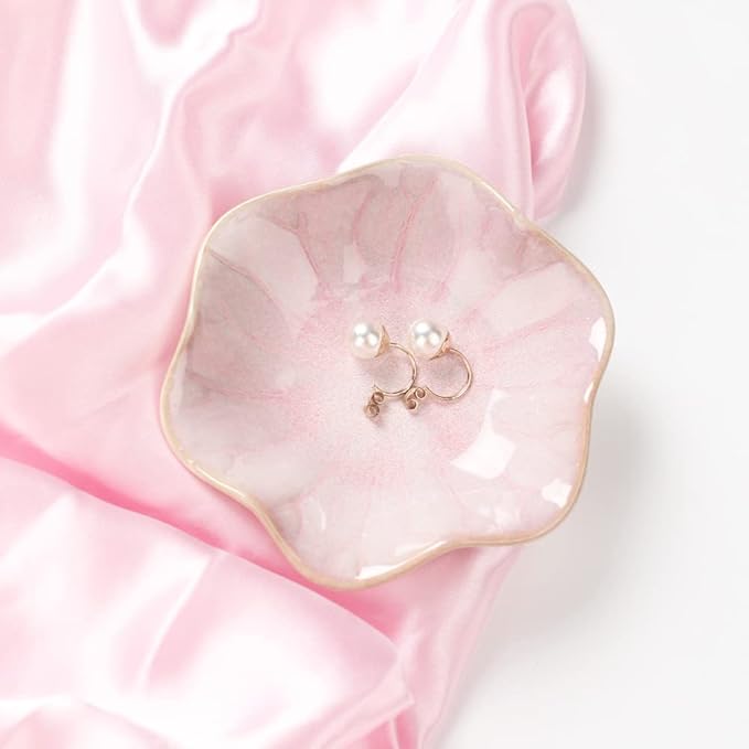 Binoster Ceramic Leaf Jewelry Dish, Pink Key Tray, Modern Jewelry Holder, Small Ring Dish, Trinket Tray, Nightstand Decor Room Decor