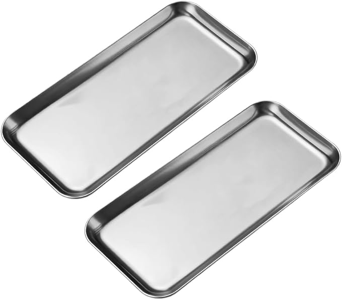 2 Pack Stainless Steel Decorative Tray, 9 Inch Trays for Decor, Jewelry Tray Cosmetics Organizer for Holding Perfume, Keys, Candle (Rectangle)