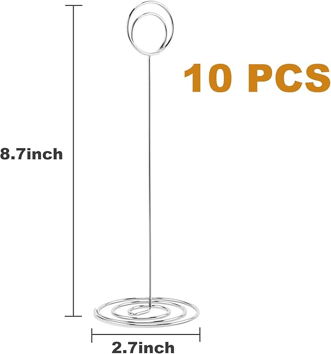 Hoewina 10Pcs Place Card Holder, Table Number Holders, Wire Picture Holder, Table Card Holders Stand, Photo Holder for Centerpieces, Wedding Reception, Party, Birthday (Silver)