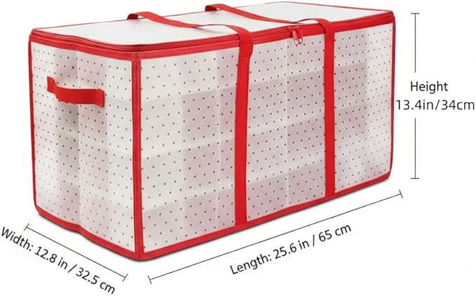 Christmas Ornament Storage Box with 128 Capacity - Waterproof Hard Plastic Organizer, Foldable Design & Dual Zipper for Holiday Balls - Portable Decoration Storage Container