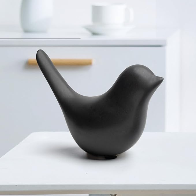 Elegant Black Small Bird Sculptures,Modern Abstract Art Pieces for Bookshelf Decor, Coffee Table Decor, and Luxury Home Decor Accents(2Pcs Black Birds)
