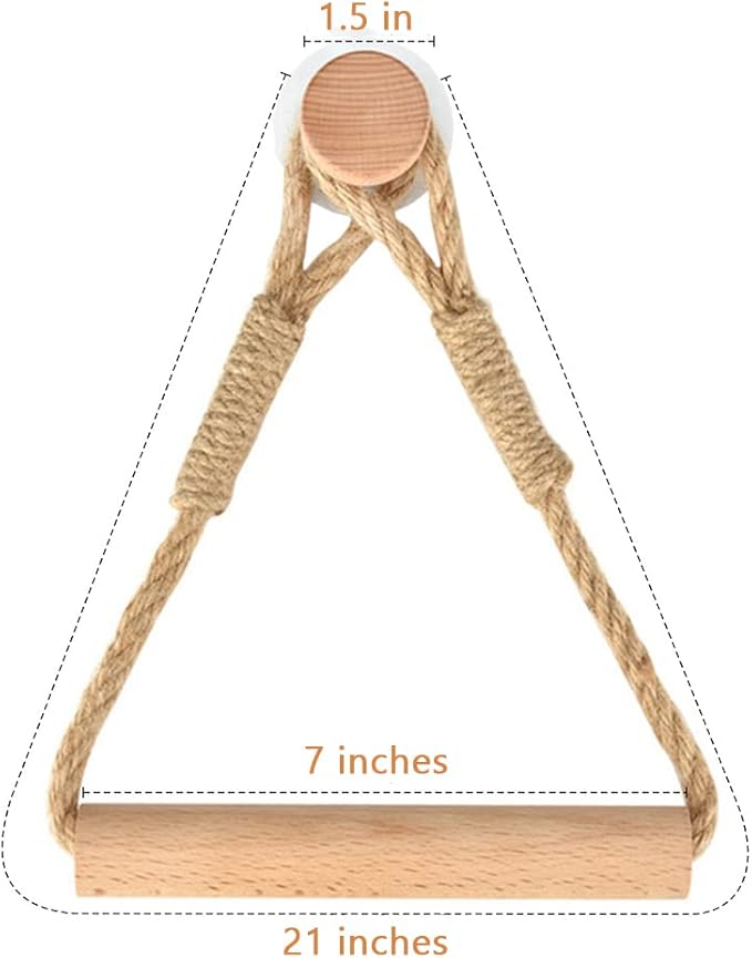 Wood & Rope Wall Toilet Paper Holder, Rustic Tissue Rolls Paper Holder Wall Mounted, Nautical Rattan Bathroom Accessories with Self-Adhesive Seamless Screw (Walnut-Colored)